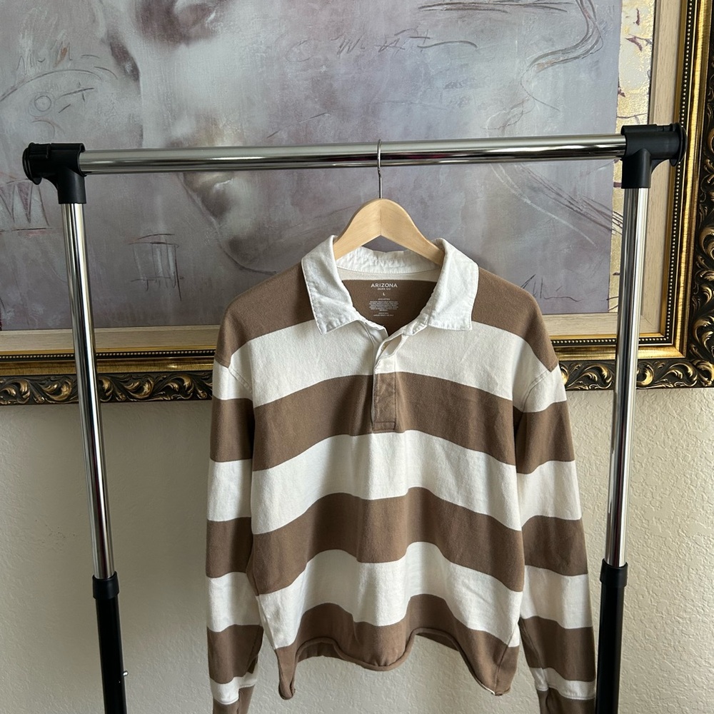Cropped Brown and White Striped Rugby Shirt